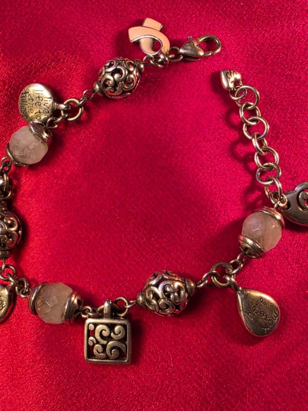 Brighton Silver-Tone Charm Bracelet with Pale Pink Beads